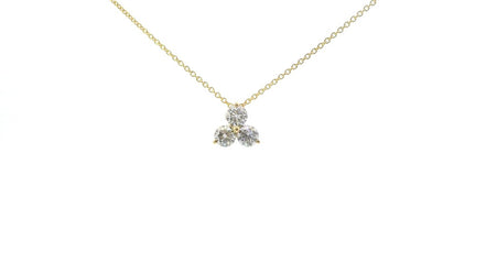 14K Yellow Gold 1 CT Diamond Three Stone Cluster Pendant Necklace