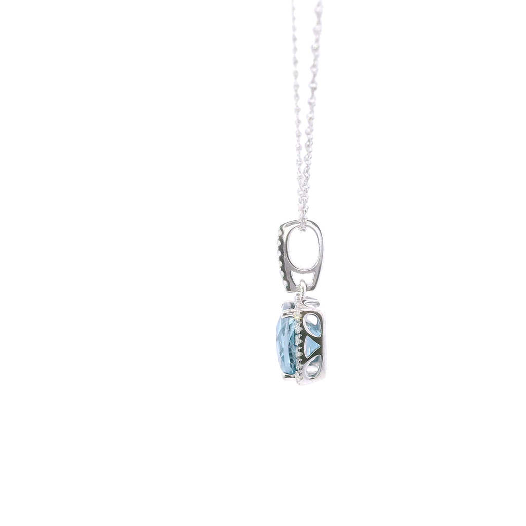 14K White Gold DIamond And London Blue Pendant Necklace