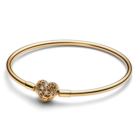 Pandora Moments Celstial Heart Clasp Bangle Charm Bracelet Size 21
