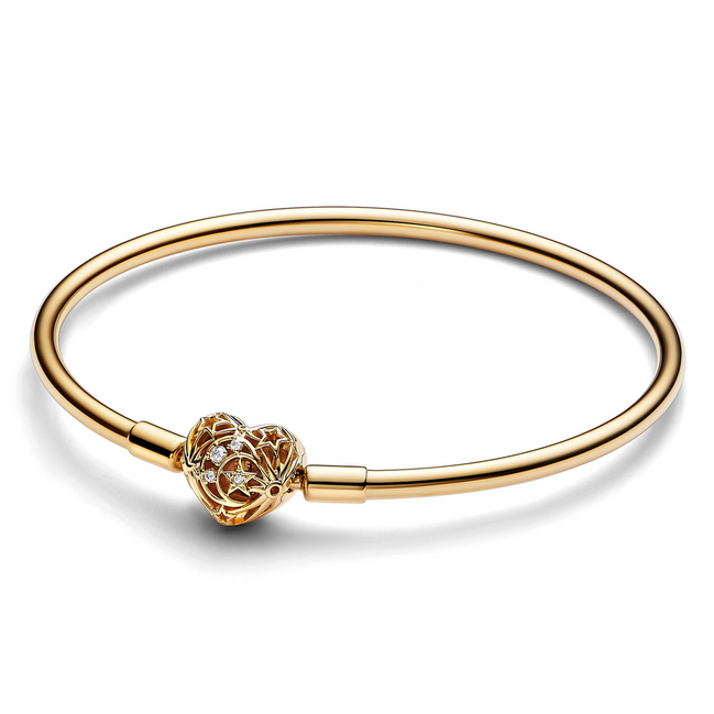 Pandora Moments Celstial Heart Clasp Bangle Charm Bracelet Size 21