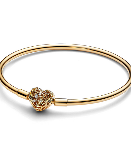 Pandora Moments Celstial Heart Clasp Bangle Charm Bracelet Size 21