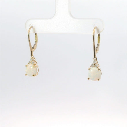 14K Yellow Gold Diamond & Opal Dangle Earrings