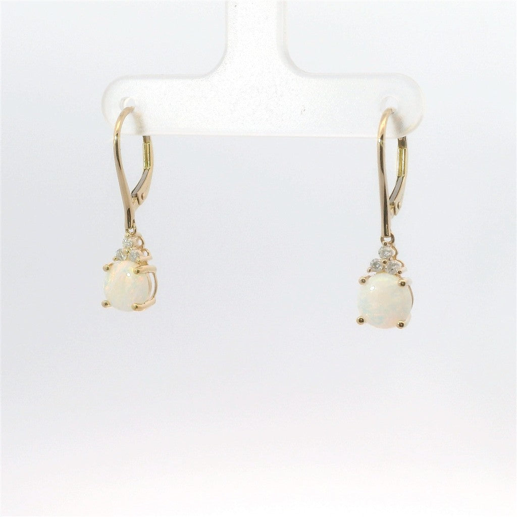 14K Yellow Gold Diamond & Opal Dangle Earrings