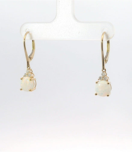 14K Yellow Gold Diamond & Opal Dangle Earrings