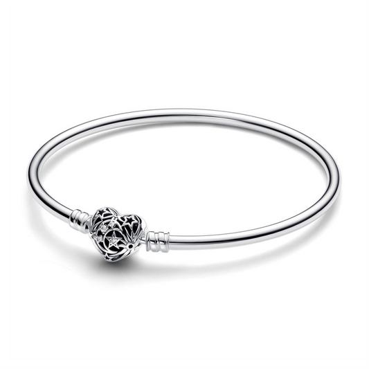 Pandora Moments Ss Celestial Heart Clasp Bangle Charm Bracelet