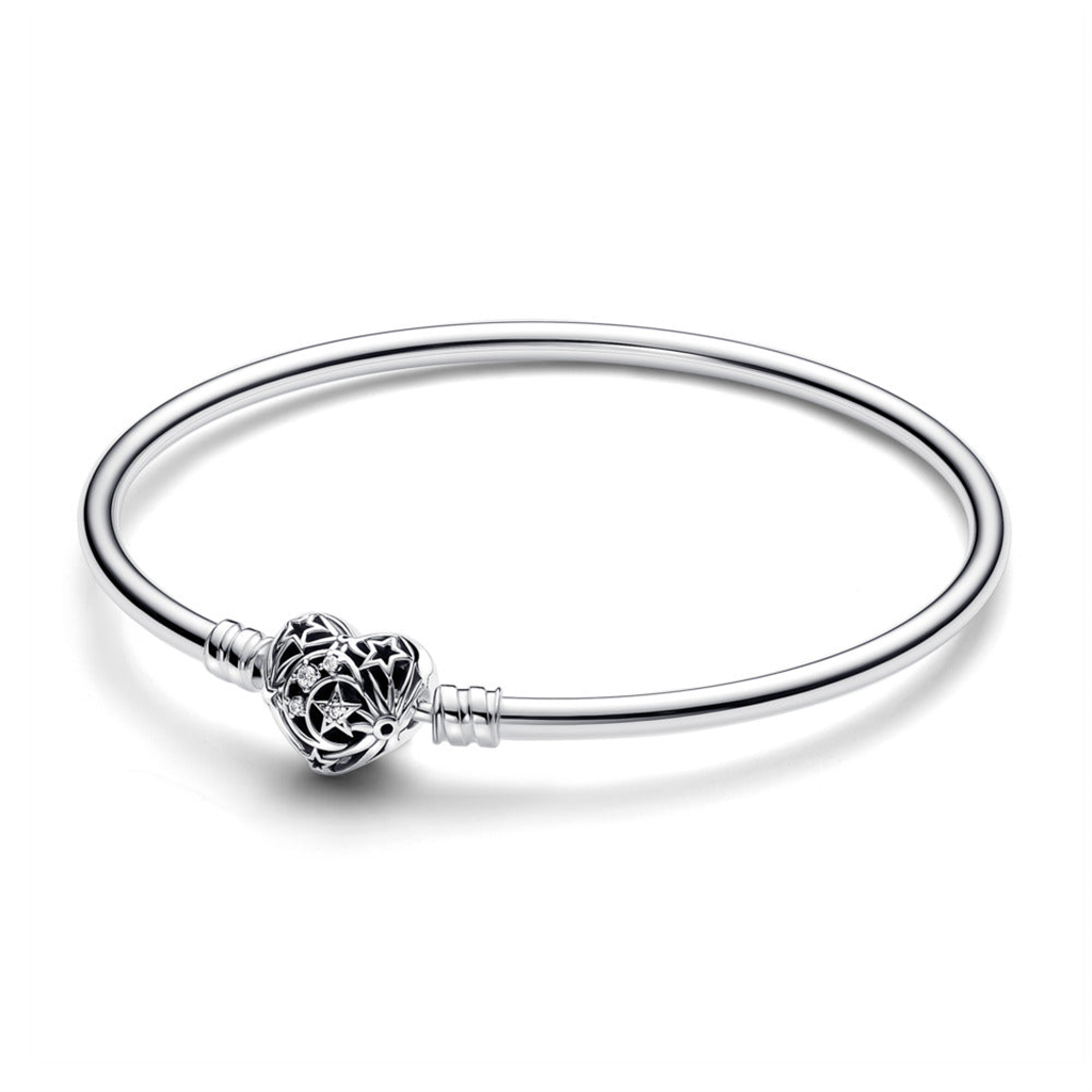 Pandora Moments Ss Celestial Heart Clasp Bangle Charm Bracele