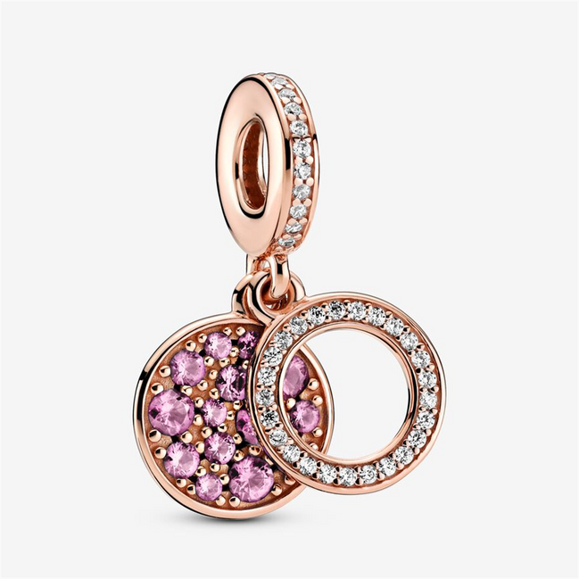 Pandora Moments Sparkling Pink Disc Double Dangle Charm