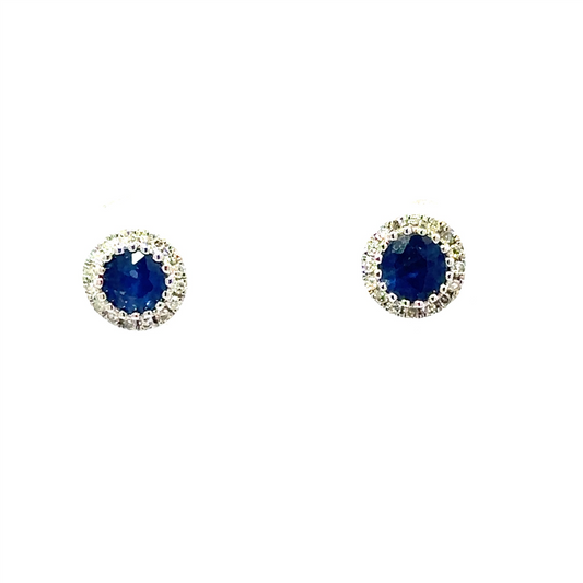 14K Yellow Gold Diamond And Sapphire Halo Earrings