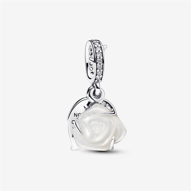 Pandora Moments White Rose in Bloom Double Dangle Charm