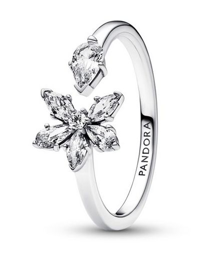 Pandora Timeless Sparkling Herbarium Cluster Open Ring Size 9