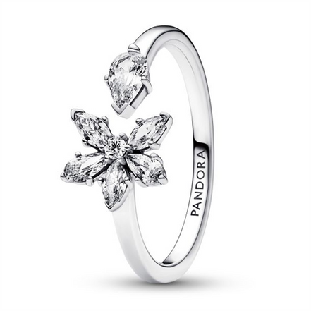 Pandora Timeless Sparkling Herbarium Cluster Open Ring Size 8.5