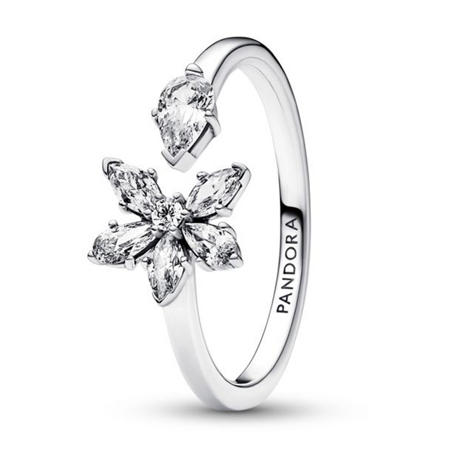 Pandora Timeless Sparkling Herbarium Cluster Open Ring Size 8.5