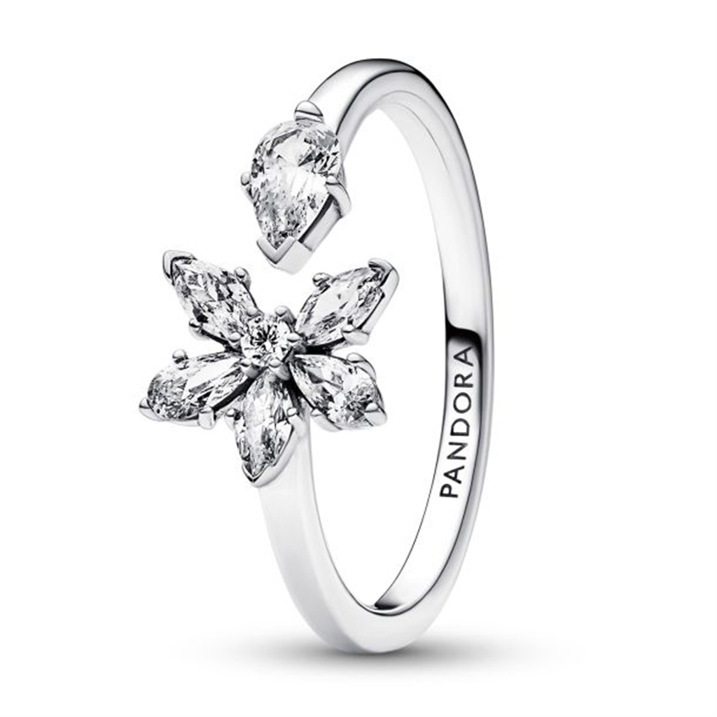 Pandora Timeless Sparkling Herbarium Cluster Open Ring Size 8.5