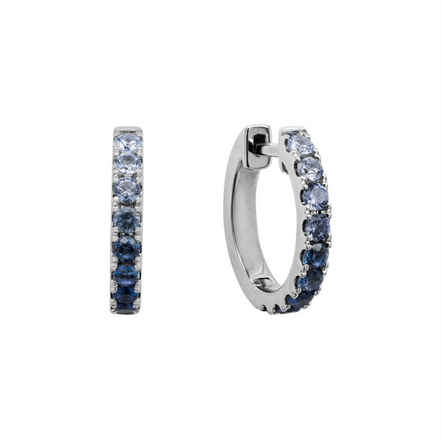 14K White Gold And Multi-Colored Sapphire Huggie Hoop Earrings