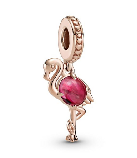 Pandora Pink Murano Glass Flamingo Dan, Rose Gold-Platedgle Charm