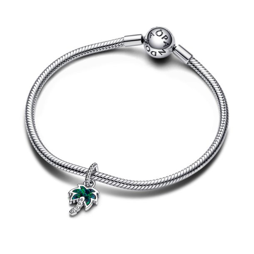 Pandora Moments Opalescent Green Palm Tree Dangle Charm