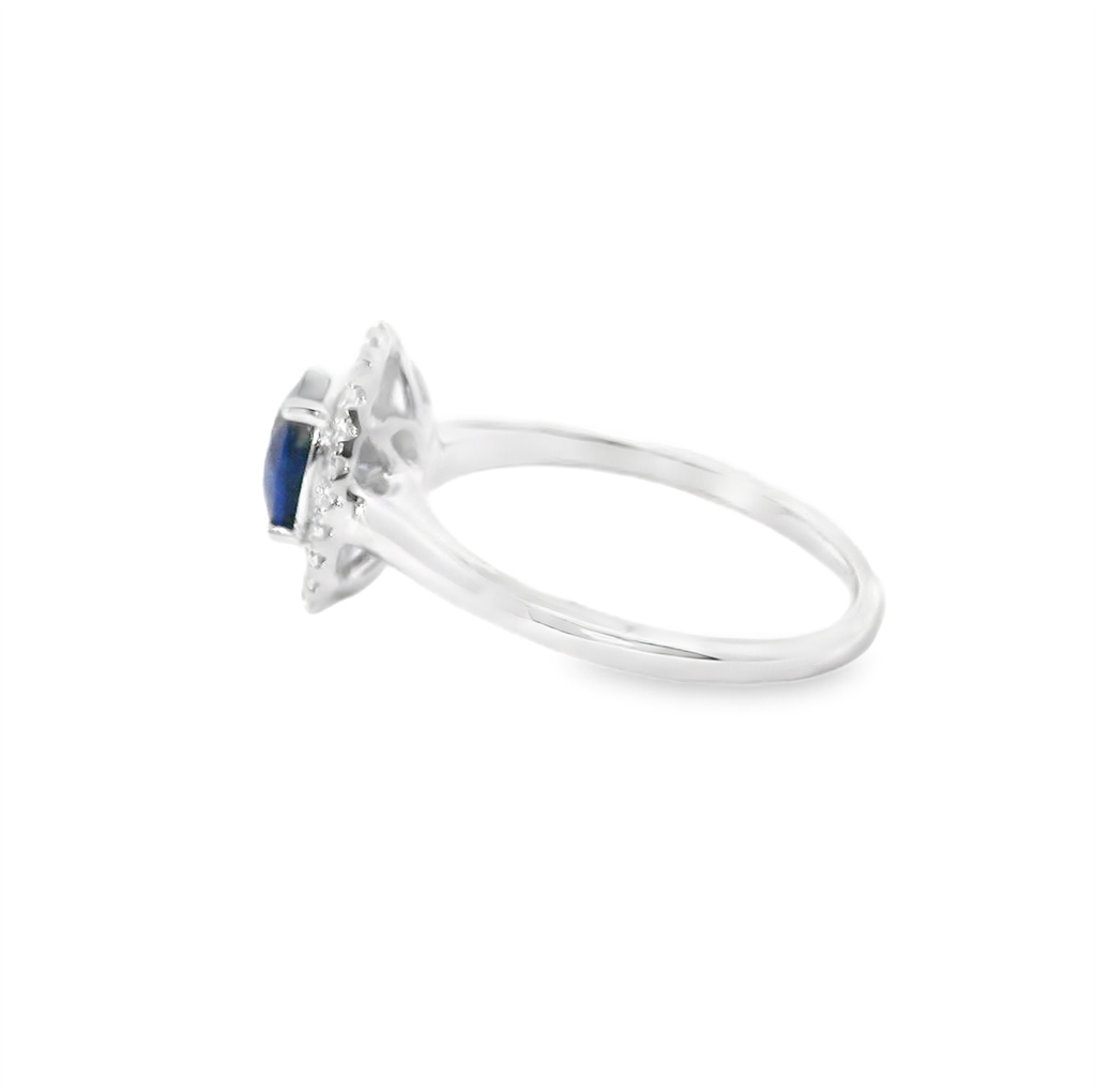 14K White Gold, Diamond And Sapphire Oval Shaped Fashion Ring