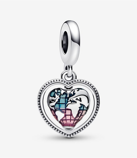Pandora Moments Family Spinning Heart Globe Dangle Charm