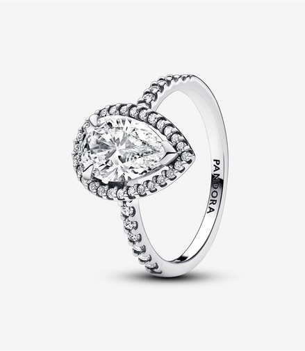 Pandora Timeless Sparkling Pear Halo Ring Size 7.5