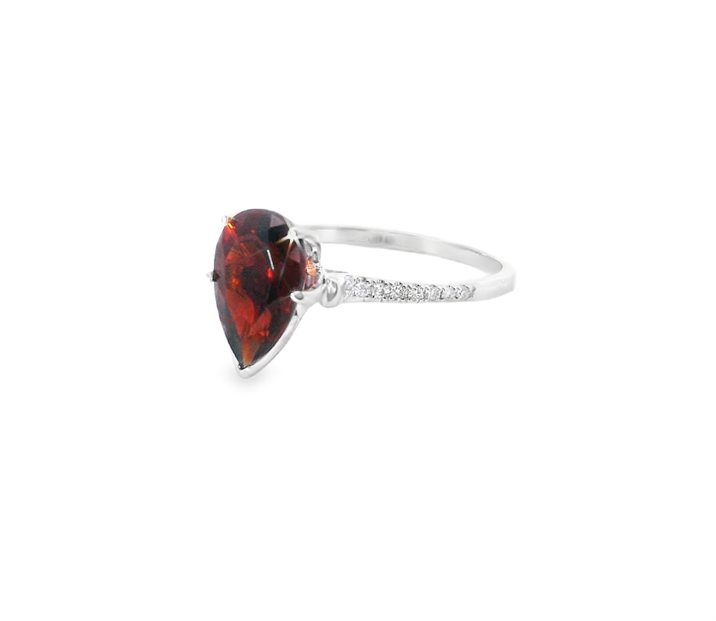 14K White Gold, Diamond And Garnet Fashion Ring