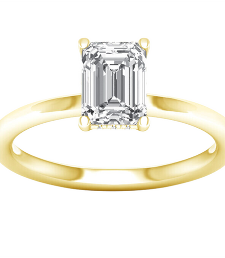 14K Yellow Gold 2.12 CTW Lab Grown Diamond Enerald Cut With Hidden Halo Engagement Ring