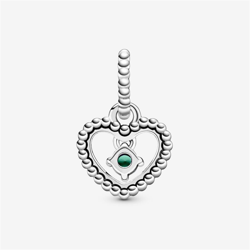 Pandora Moments May Rainforest Green Beaded Heart Dangle Charm