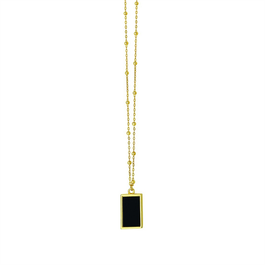 14K Yellow Gold Black Onyx Geometric Rectangle Pendant