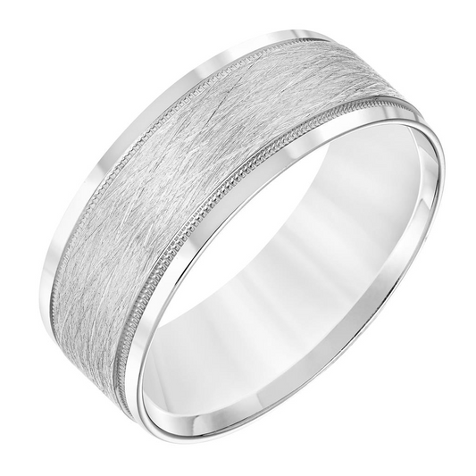 Fredrick Goldman 14k White Gold Flat Round Edge Carved Wedding Band