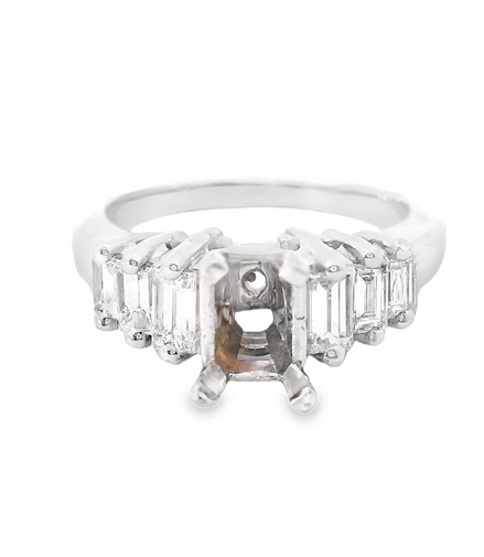 14K White Gold And 0.62 CTW Baguette Diamond Semi-Mount Engagement  Ring