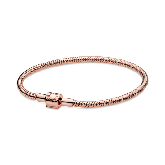 Pandora Moments Rose Barrel Clasp Snake Chain Charm Bracelet Size 19