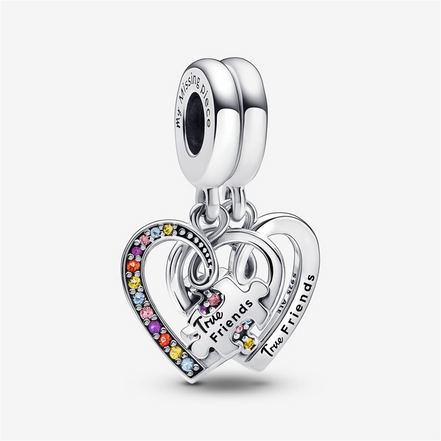 Pandora Moments "True Friends" Puzzle Piece Hearts Splittable Friendship Dangle Charm