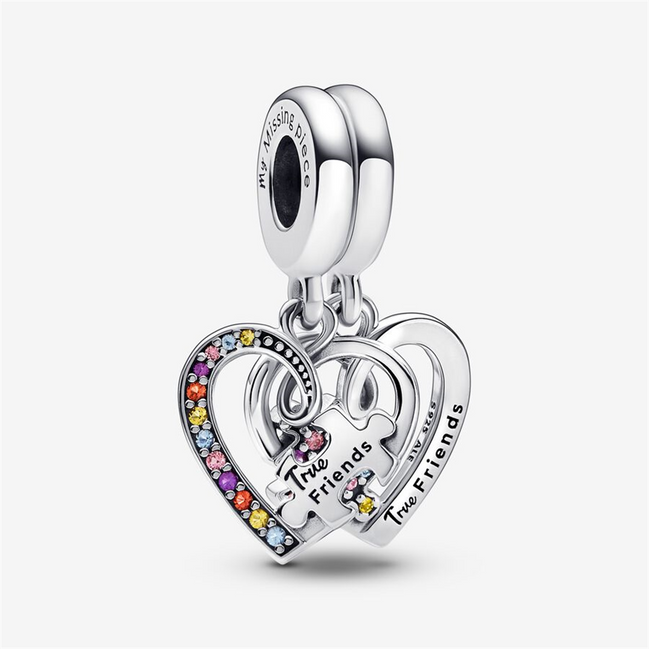 Pandora Moments "True Friends" Puzzle Piece Hearts Splittable Friendship Dangle Charm