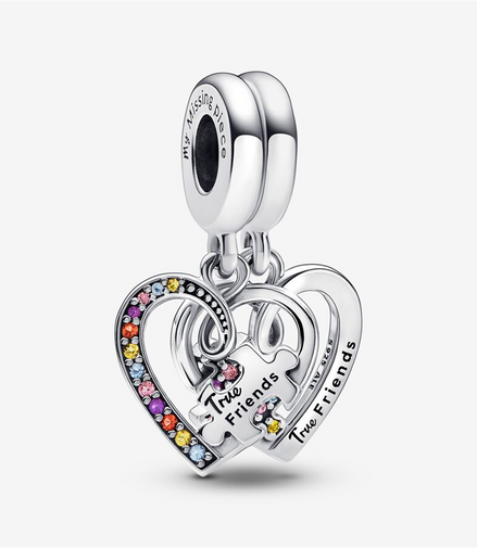 Pandora Moments "True Friends" Puzzle Piece Hearts Splittable Friendship Dangle Charm