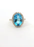 14K Yellow Gold Diamond & Blue Topaz Oval Shaped Fashion Ring