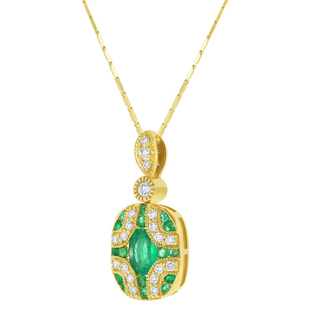 Oro Alexander 14K Yellow Gold Diamond And Emerald Art Deco Necklace