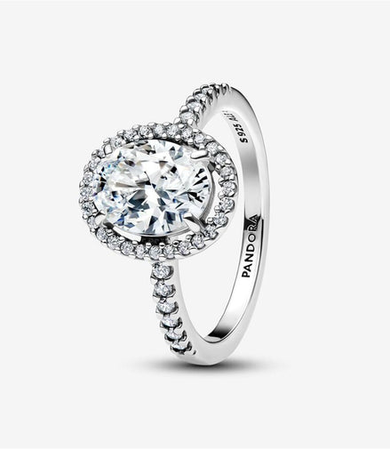 Pandora Timeless Oval Sparkling Halo Statement Ring Size 6