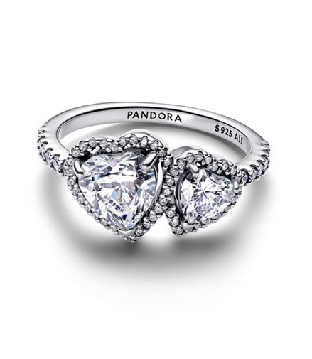 Pandora Timeless Sparkling Halo Hearts Ring Size 54