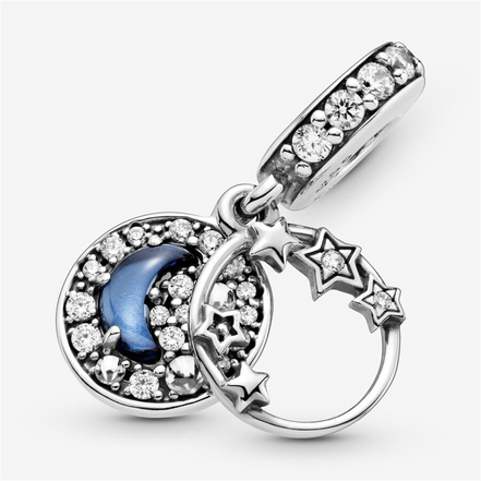 Pandora Moments Blue Night Sky Crescent Moon & Stars Love  Dangle Charm