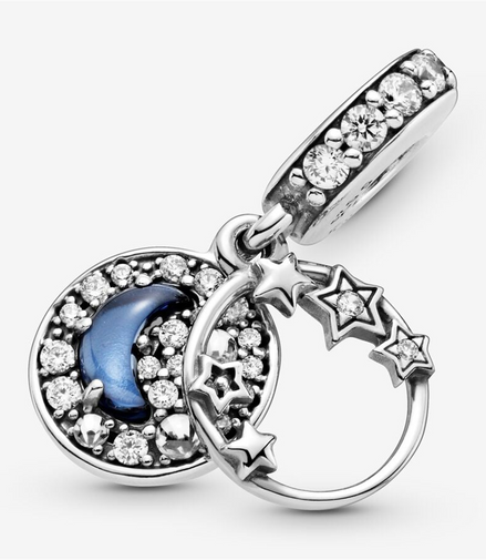 Pandora Moments Blue Night Sky Crescent Moon & Stars Love  Dangle Charm