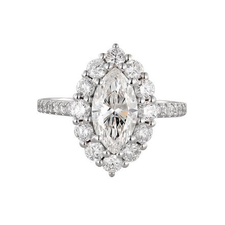 14K White Gold Marquise Center Lab Grown Diamond Engagement Ring