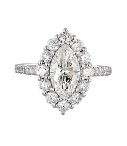 14K White Gold Marquise Center Lab Grown Diamond Engagement Ring