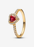 Pandora Timeless Gold Plated Red Elevated Heart Ring Size 6
