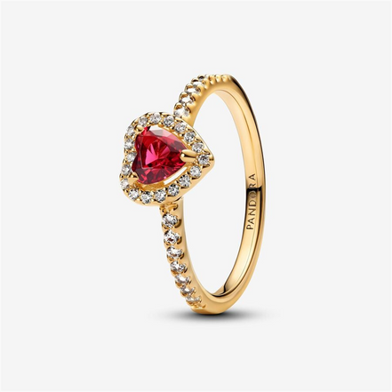 Pandora Timeless Gold Plated Red Elevated Heart Ring Size 6