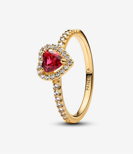 Pandora Timeless Gold Plated Red Elevated Heart Ring Size 6