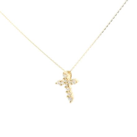 14K Yellow Gold Diamond Cross Pendant Necklace