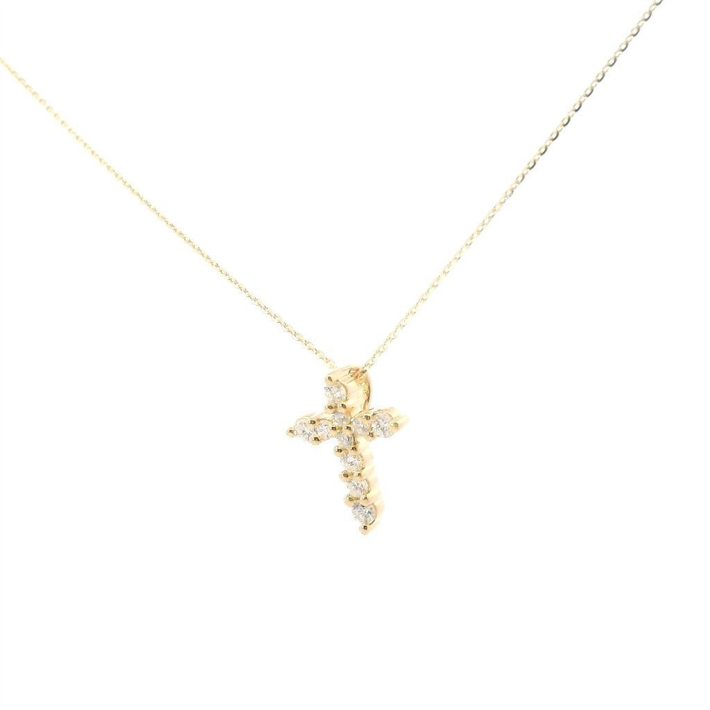 14K Yellow Gold Diamond Cross Pendant Necklace