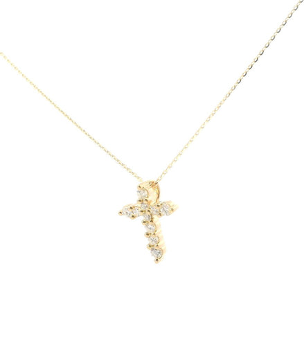 14K Yellow Gold Diamond Cross Pendant Necklace