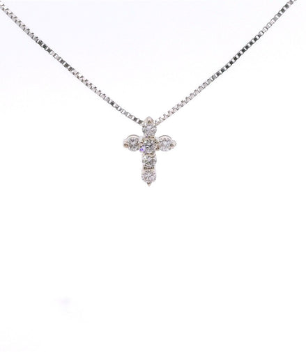 14K White Gold .12 CTW Diamond Cross Necklace