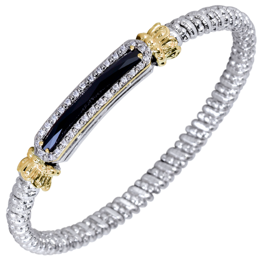 Vahan 14K Gold And Sterling Silver Black Onxy And Diamond 4mm Closed Bracelet