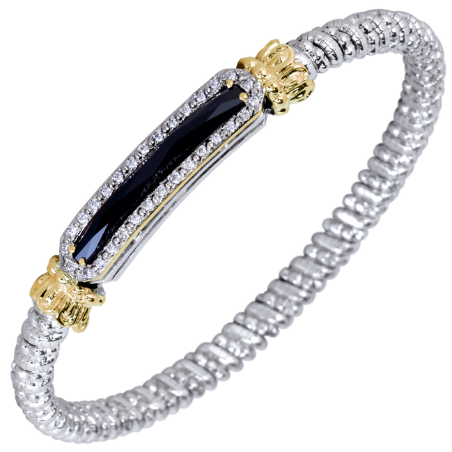 Vahan 14K Gold And Sterling Silver Black Onxy And Diamond 4mm Closed Bracelet